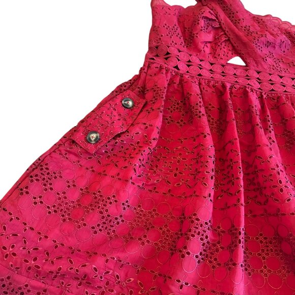 Self-Portrait One Shoulder Cranberry Red Eyelet Lace Dress A-Line Cutout Size 8 - Picture 6 of 15